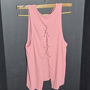 Victoria Sport Tank Top Shirt Womens Sz M Pink Lace Up Back Athleisure Work Out